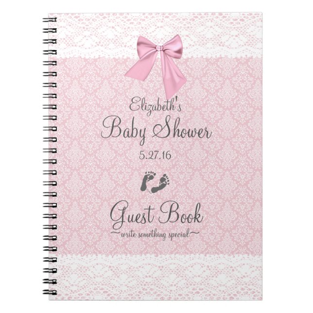 Baby Shower Guest Book Pink Damask (Front)