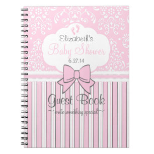 Baby Shower Guest Book Pink Damask and Stripes