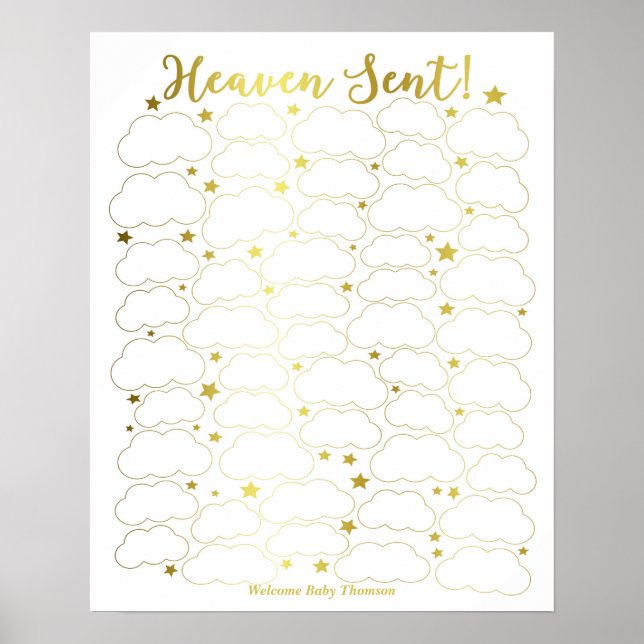Baby Shower Guest Book Poster - Heaven Sent (Front)