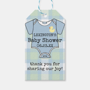 Baby Shower Guest Favour Thank You In Blue Plaid Gift Tags