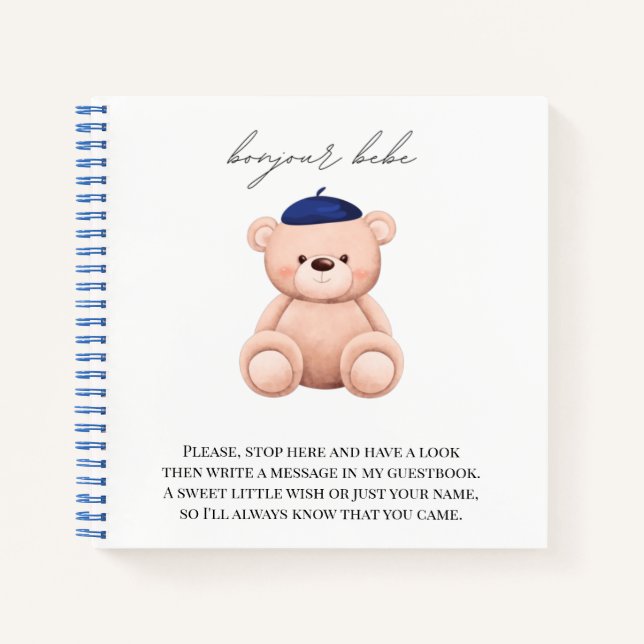 Baby Shower Guestbook Bonjour Bebe French Notebook (Front)