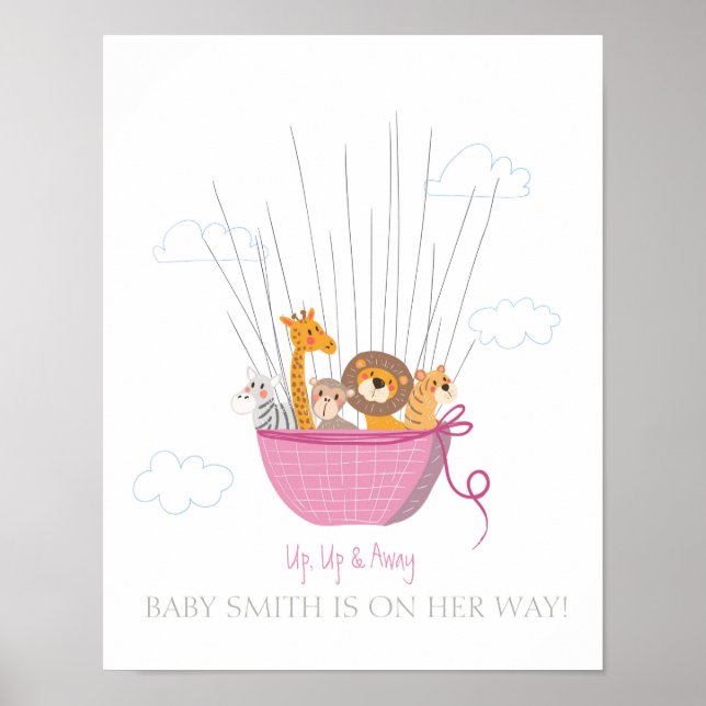 Baby shower guestbook fingerprints safari pink (Front)