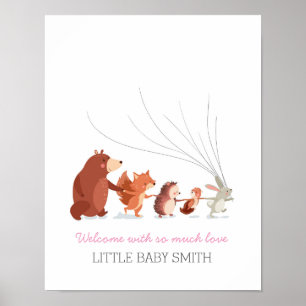 Baby shower guestbook fingerprints woodland pink