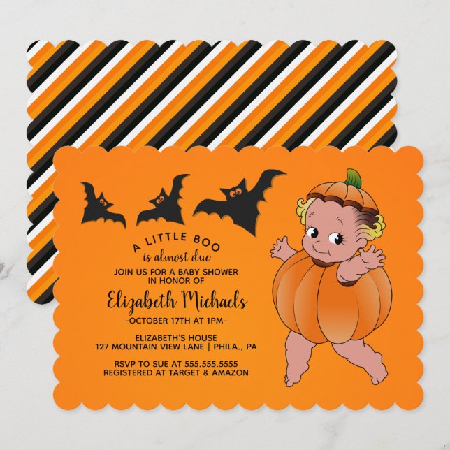 BABY SHOWER HALLOWEEN | A Little Boo Is Due Invitation (Front/Back)