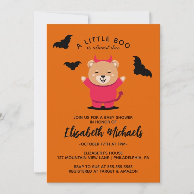BABY SHOWER | Halloween Cute Lil' Bear Devil Card (Front)