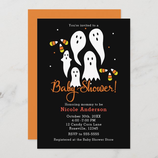 Baby Shower Halloween Party Ghosts & Candy Corn Invitation (Front/Back)
