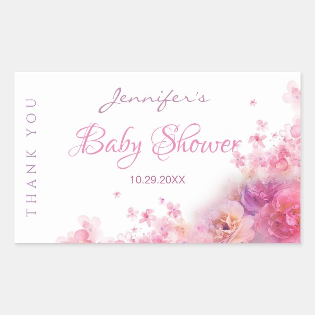 Baby Shower Hand Script Text Elegant Watercolor Rectangular Sticker (Front)