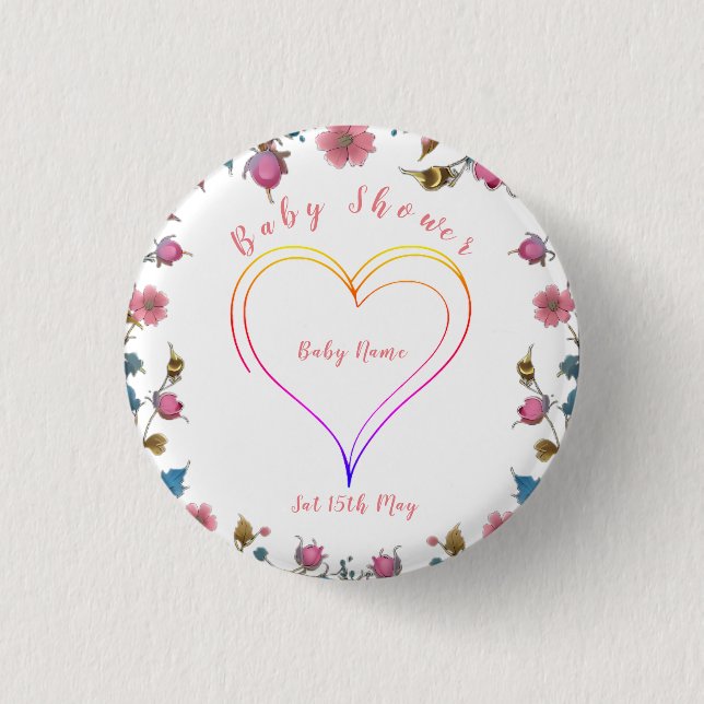 Baby Shower Heart  3 Cm Round Badge (Front)