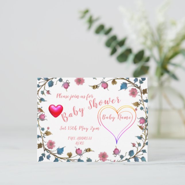 Baby Shower Heart Announcement Postcard (Standing Front)