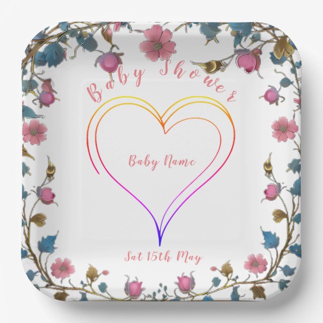 Baby Shower Heart Paper Plate (Front)