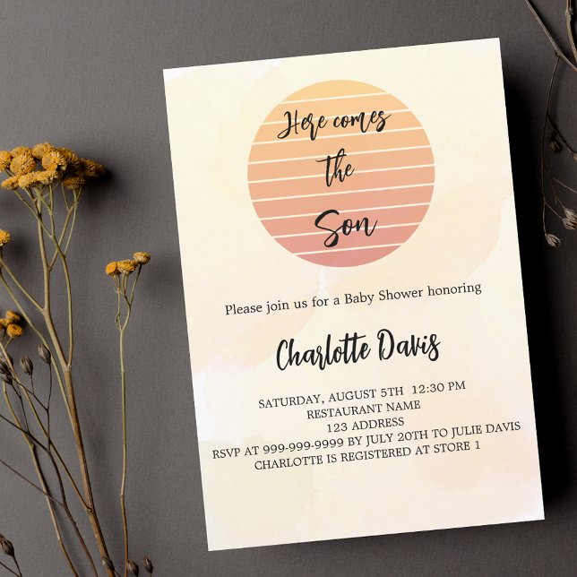 Baby Shower here comes the son sunshine golden Invitation (Creator Uploaded)