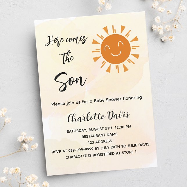 Baby Shower here comes the son sunshine luxury Invitation (Creator Uploaded)