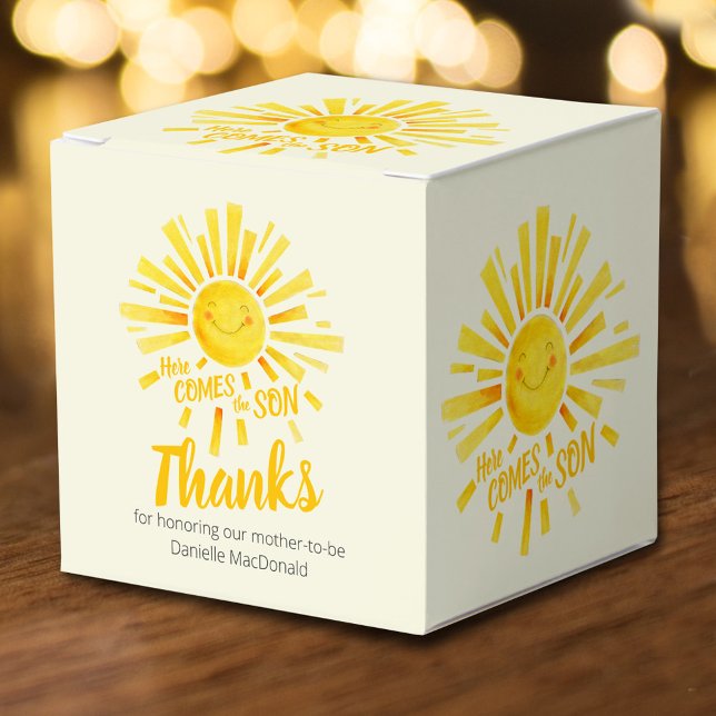 Baby shower here comes the sun yellow thank you favour box (Creator Uploaded)