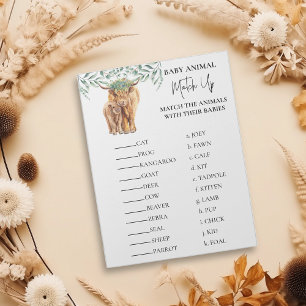 Baby Shower Highland cow Match up Eucalyptus Notepad