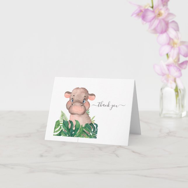  Baby Shower Hippo Jungle Watercolor  Card (Orchid)