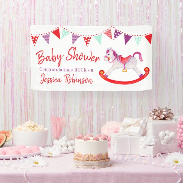 Baby shower hobby horse watecolor custom banner (Party)