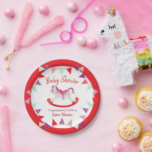 Baby shower hobby horse watecolor custom paper plate