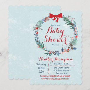 Baby Shower Holiday Christmas Wreath Invitation