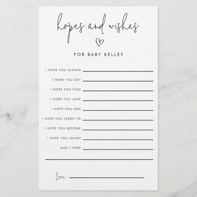 Baby Shower Hopes and Wishes Advice Paper Cards (Front)