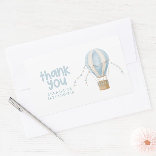 Baby shower hot air balloon adventure thank you rectangular sticker (Envelope)