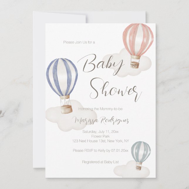 Baby Shower Hot Air Balloons Gender Neutral Invitation (Front)