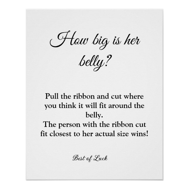 baby shower how big is her belly game sign (Front)