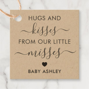 Baby Shower Hugs and Kisses Tag, Baby Girl, Kraft Favour Tags