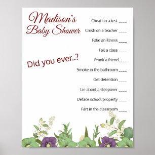✨ Baby Shower Ice-Breaker School Daze Question  Poster