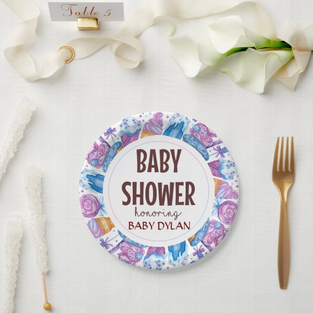Baby Shower Ice-cream  Watercolor Art Paper Plate (Wedding)