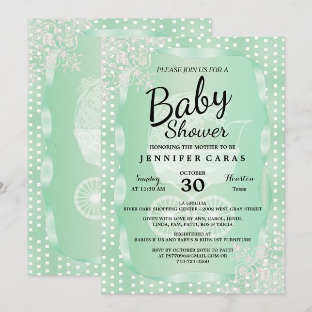 Baby Shower in an Elegant Mint Green and White Invitation (Front/Back)