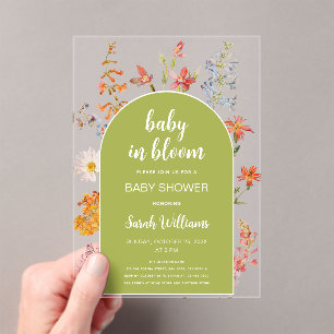 Baby Shower in Bloom Wildflowers Green Arch Acrylic Invitations
