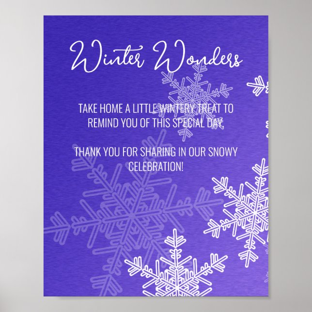 Baby Shower Indigo Snowflakes Favours Sign (Front)