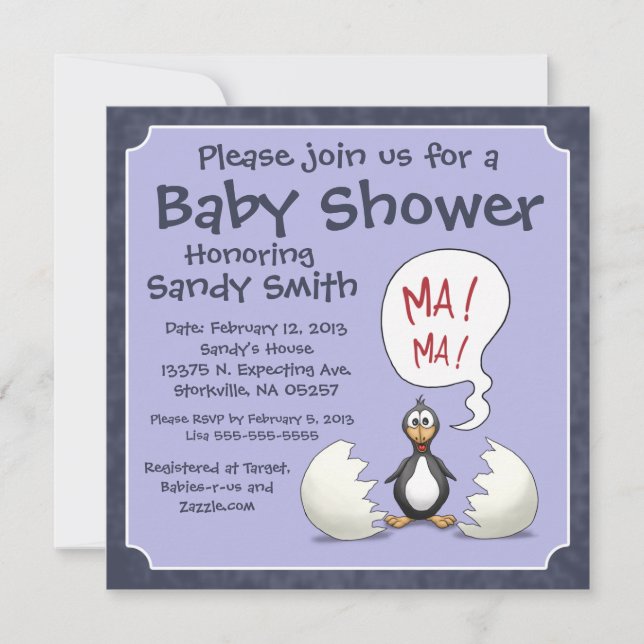 Baby Shower Invitation 107: Baby Penguin (Front)