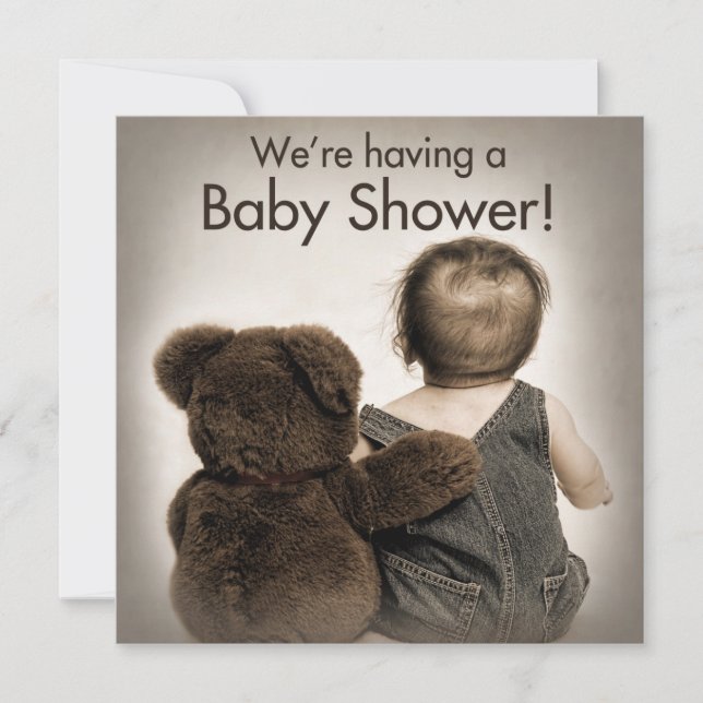 Baby Shower Invitation (2)- Teddy Bear and Baby (Front)