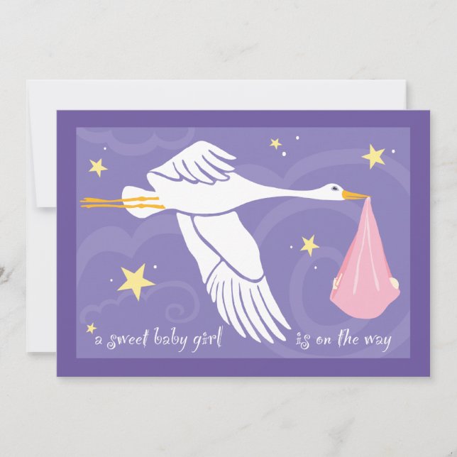 Baby Shower Invitation 5x7 - Baby Girl Purple (Front)