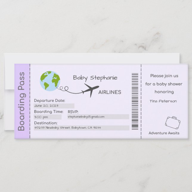 Baby Shower Invitation, Adventure Awaits, Travel Invitation (Front)