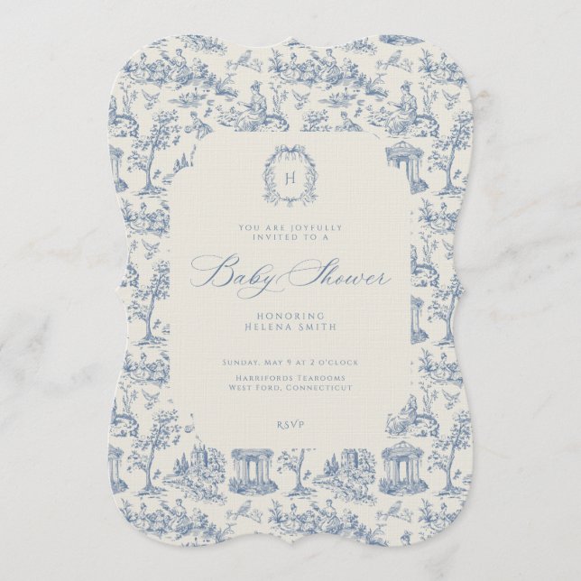 Baby Shower Invitation Antique Floral Toile (Front)