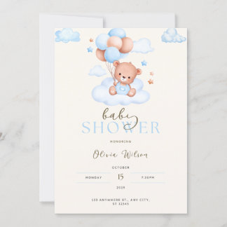 Baby Shower Invitation, Baby boy bear invitations