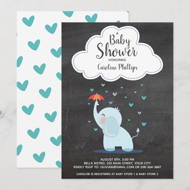 Baby Shower Invitation Baby Elephant Chalkboard (Front/Back)