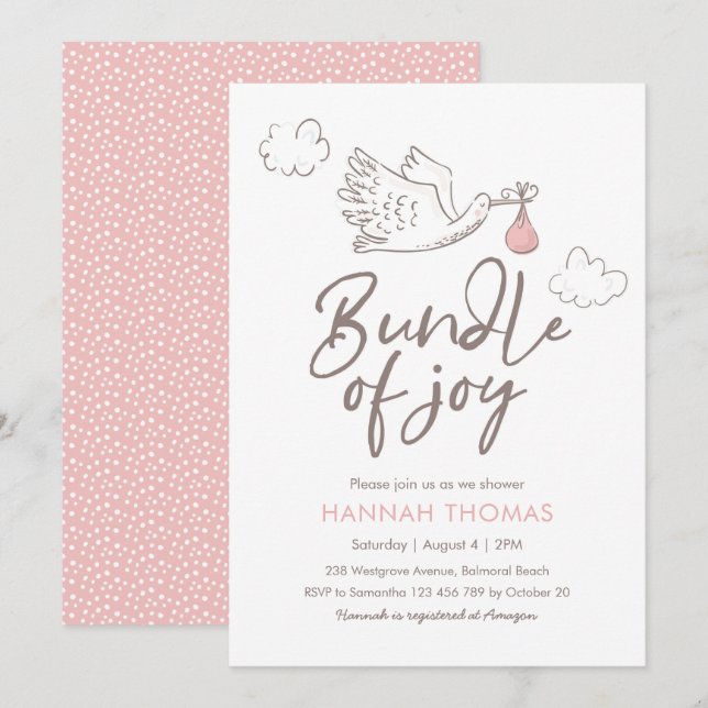 Baby Shower Invitation | Baby Girl Stork (Front/Back)