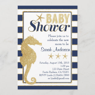 Baby Shower Invitation Beach Theme-Gold Seahorse