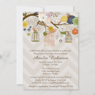 Baby Shower Invitation, Bird Cages Tree Bold Colou Invitation