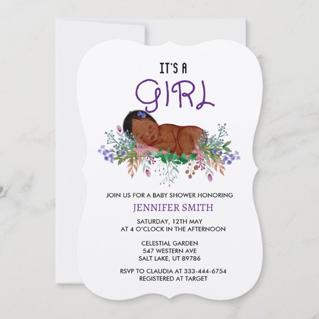 Baby Shower Invitation Birth Flower July Larkspur (Front)