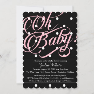 Baby Shower Invitation, Black, White & Pink Dots Invitation