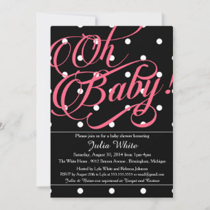 Baby Shower Invitation, Black, White & Pink Dots Invitation