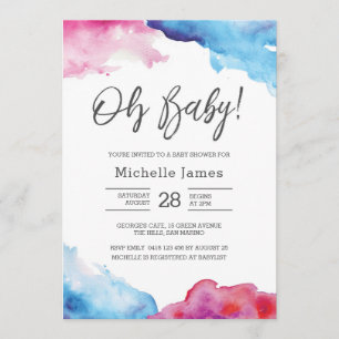 Baby Shower Invitation   Blue and pink watercolour