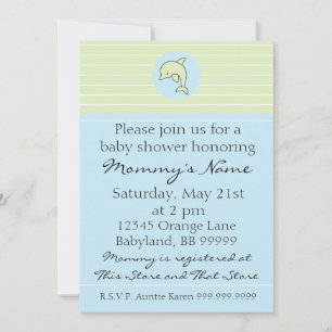 Baby Shower Invitation. Blue Dolphin. 5" x 7" Invitation