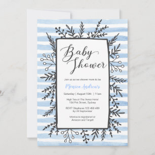 Baby Shower invitation   Blue stripes and florals