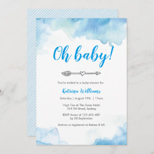 Baby Shower invitation Blue watercolor boho arrow
