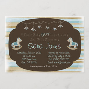 Baby Shower Invitation - Boy Blue Rocking Horse